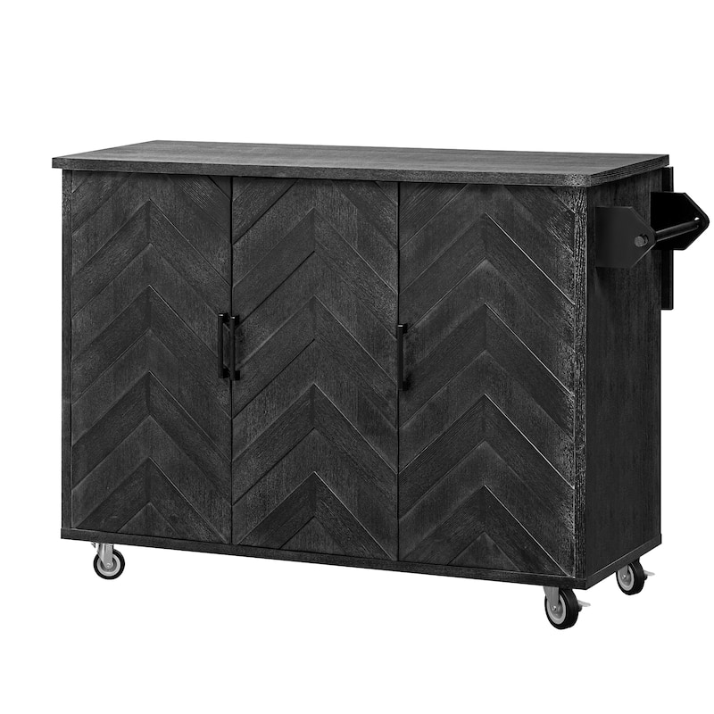 51.2"W 3D Wave Stripes Kitchen Island with Storage, Drop Leaf, Farmhouse Kitchen Island on Wheels Rolling Kitchen Cart