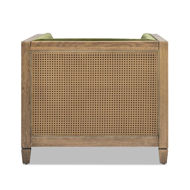 Georgia 34" Oak and Rattan Tuxedo Velvet Armchair