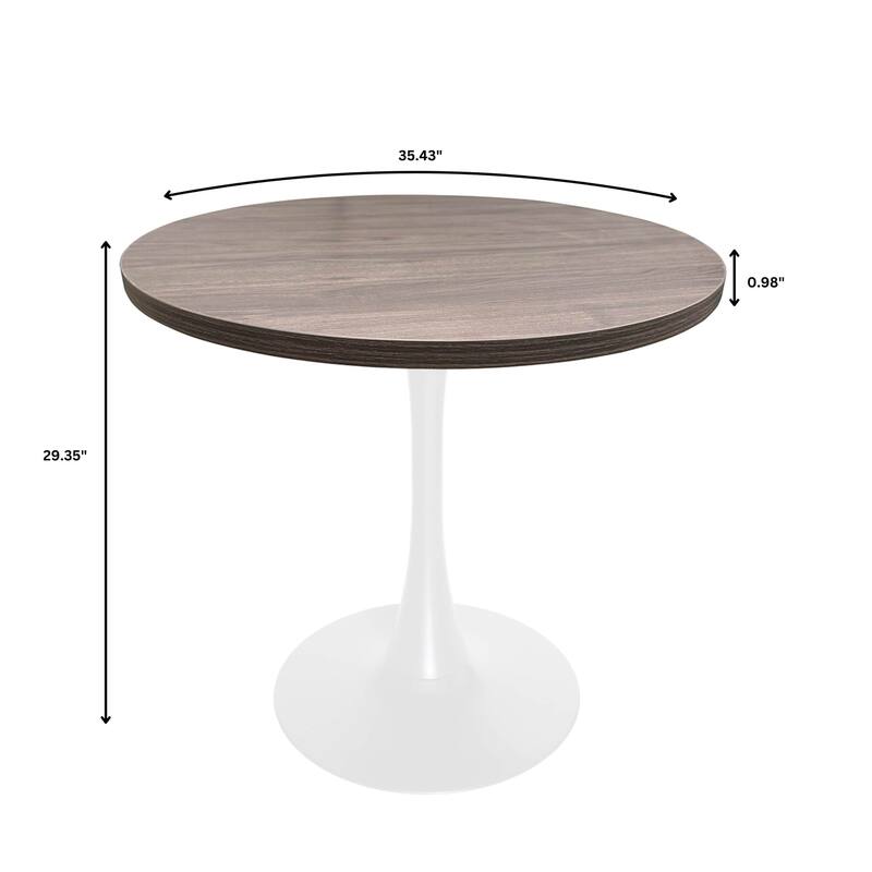 Bristol 36" Round Dining Table for 4 with MDF Top and Modern White Iron Base for Kitchen & Dining Room