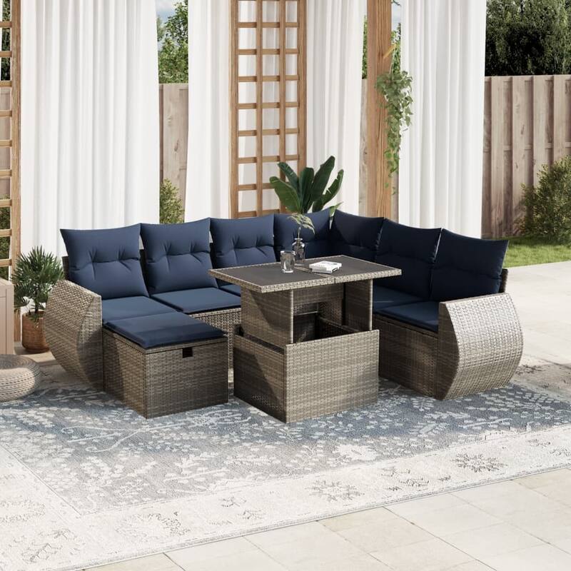 vidaXL Patio Sofa Set with Cushions Sectional Couches 8 Piece Poly Rattan - 24.4 x 24.4 x 27.2 - Grey