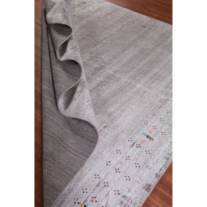 Hand Knotted Oriental 100% Wool Carpet Tribal Stripe Greys & Charcoal Gabbeh Area Rug - 9' 11'' X 7' 9''