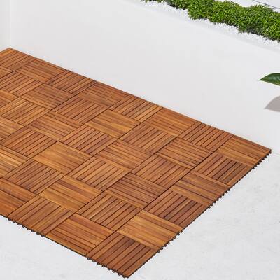 Vifah Premier Teak-finished Acacia 8-slat Interlocking Deck Tiles (Set of 10)