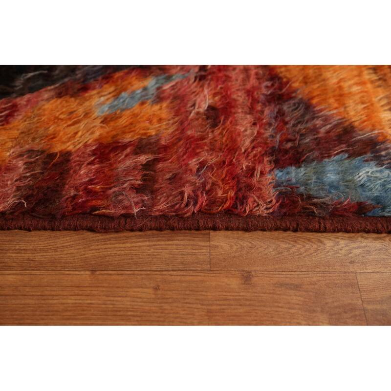 Hand Knotted Oriental 100% Wool Carpet Modern Tribal Red Moroccan Area Rug - 9' 9'' X 6' 10''