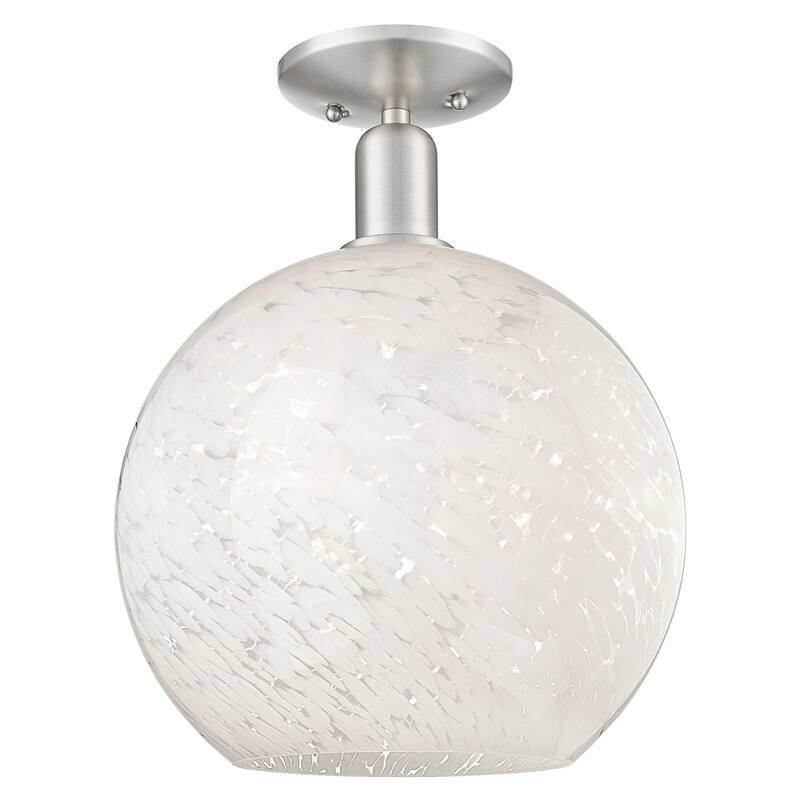 Innovations Lighting 716-1C-15-12 White Mouchette Semi-Flush White - Brushed Satin Nickel / White Mouchette
