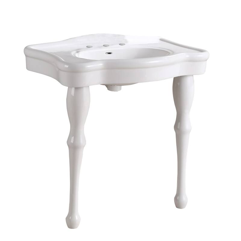 Console Sink Simple Elegance Spindle Leg With 8" Widespread Faucet Lever Handle and P Trap