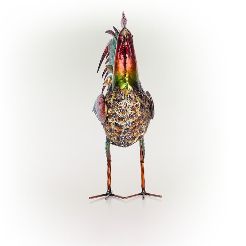 Alpine Corporation 16" Tall Outdoor Metallic Rooster Standing Yard Statue Decoration