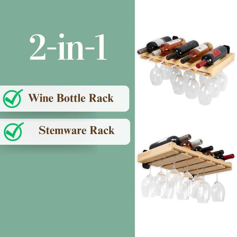 Wall Mounted Wood Floating Wine Liquor Bottle Rack - 21"D x 12"W x 2"H