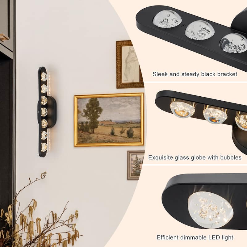 7-Light Modern Black Linear LED Vanity Light Clear Globe Glass Shades