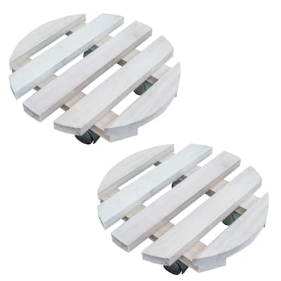 2 Piece Rolling Wood Plant Caddie - Round - 12"Lx12"Wx3.5"H