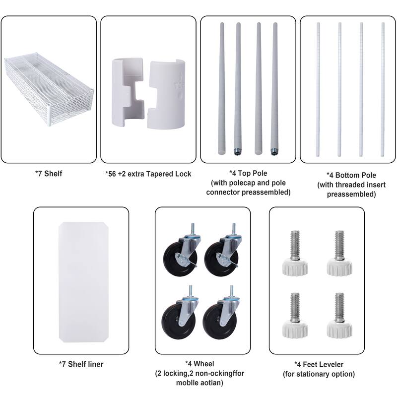 2450lbs Heavy Duty Adjustable Storage Rack with Wheels & Shelf Liners