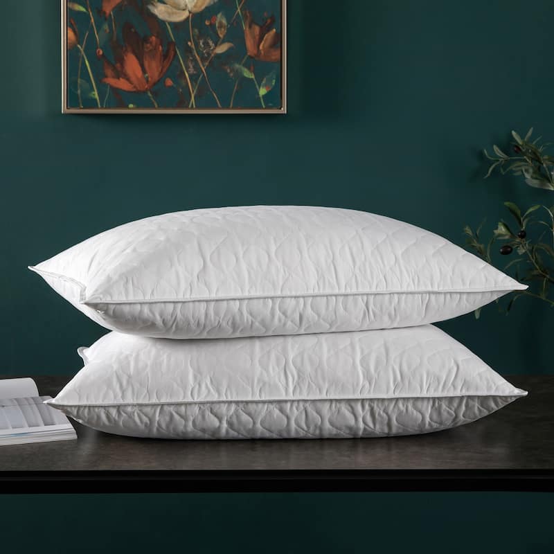 2 Pack Quilted Goose Feather Pillows White Cover