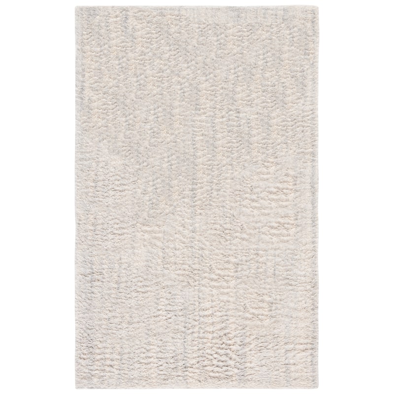 SAFAVIEH Handmade Casablanca Shag Valdis Wool Rug - 6' Square - Silver/Ivory
