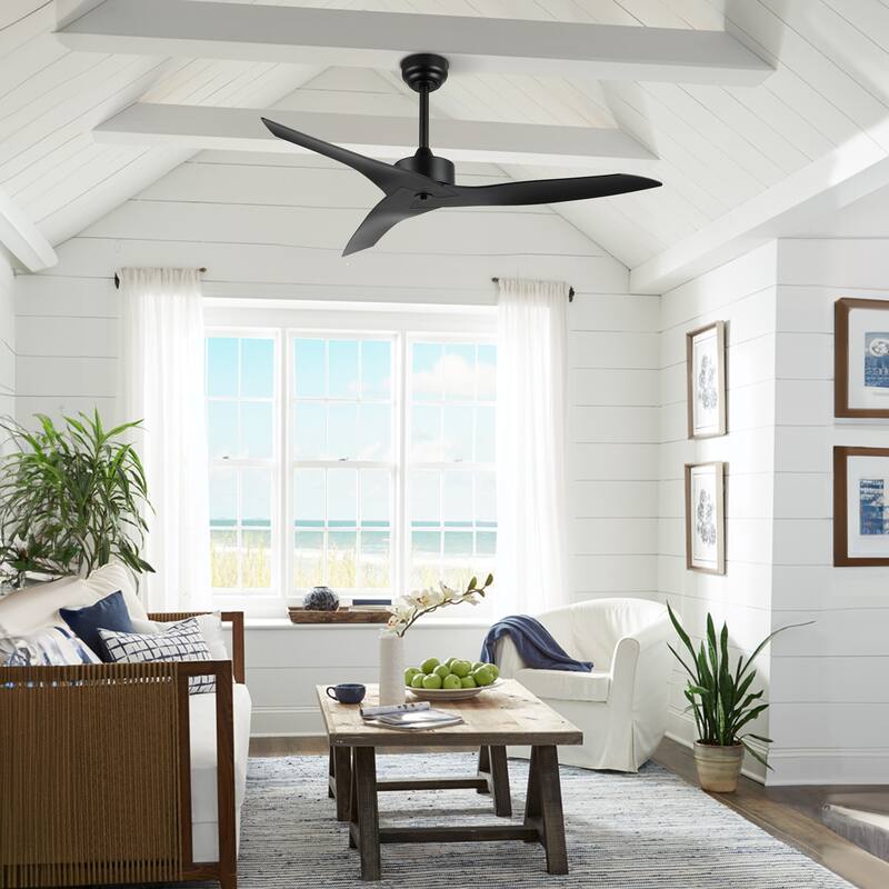 Sully 50" Modern Minimalist Iron/Plastic Mobile-App/Remote-Controlled 6-Speed Razor Ceiling Fan, by JONATHAN Y