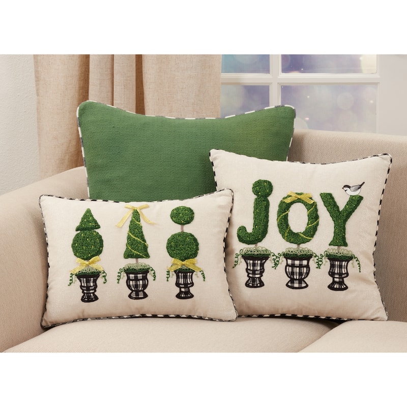Throw Pillow With Topiary Joy Design - Polyester
