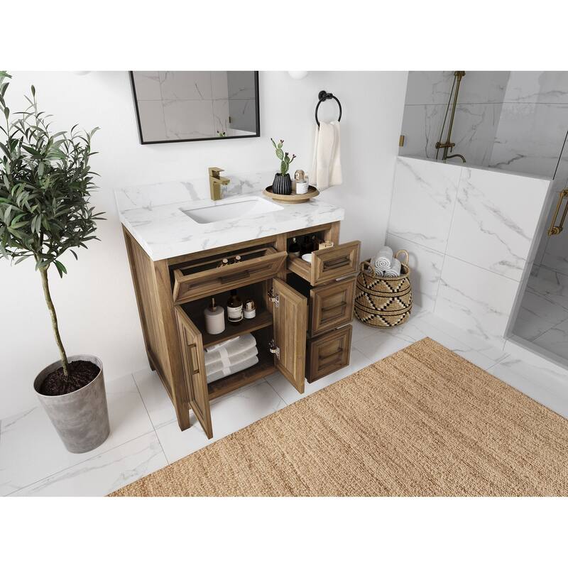 Willow Collections 36 in. W x 22 in. D Santa Monica Teak Bathroom Vanity Center with Countertop