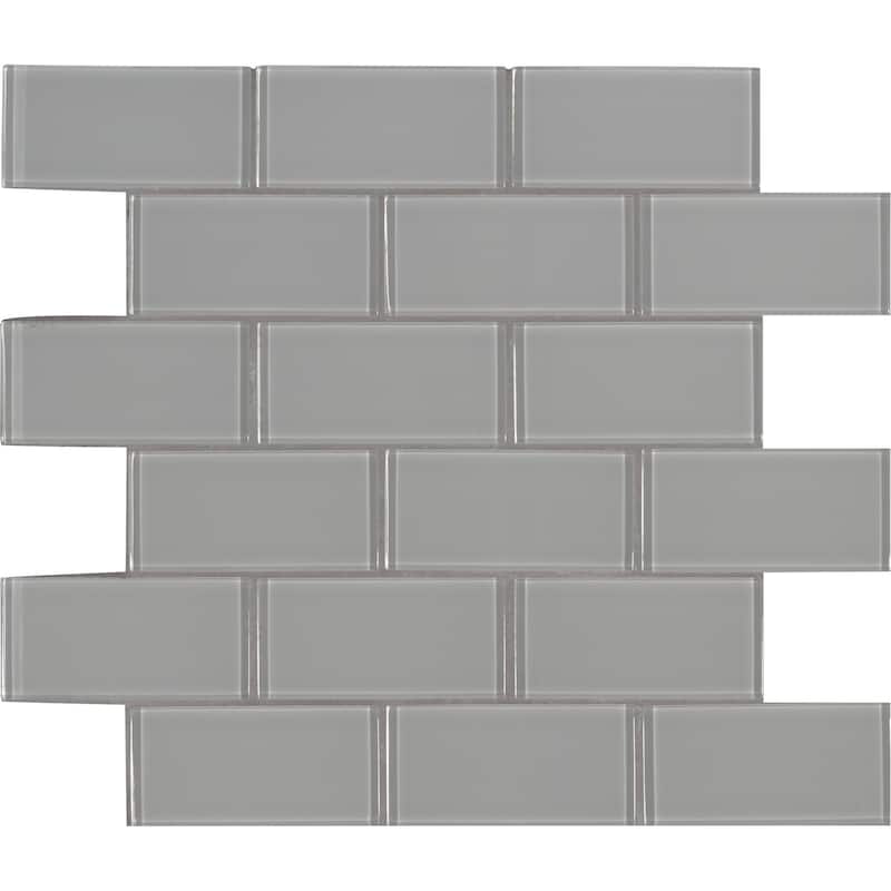 Ackland AKM-G-2X4SW-CA 12" x 12" Glass Brick Wall Mosaic Tile - Glossy - Taviro Gris