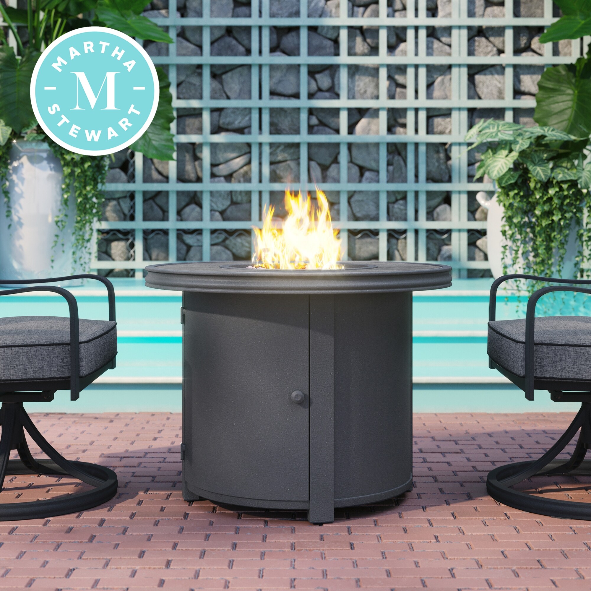 Martha Stewart Thornfield Grey Fire Table with Ceramic Top