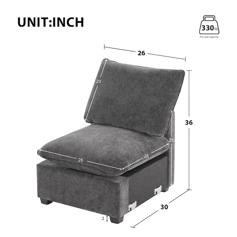 Chenille Modular Sofa Section - Deep Seat Single Module