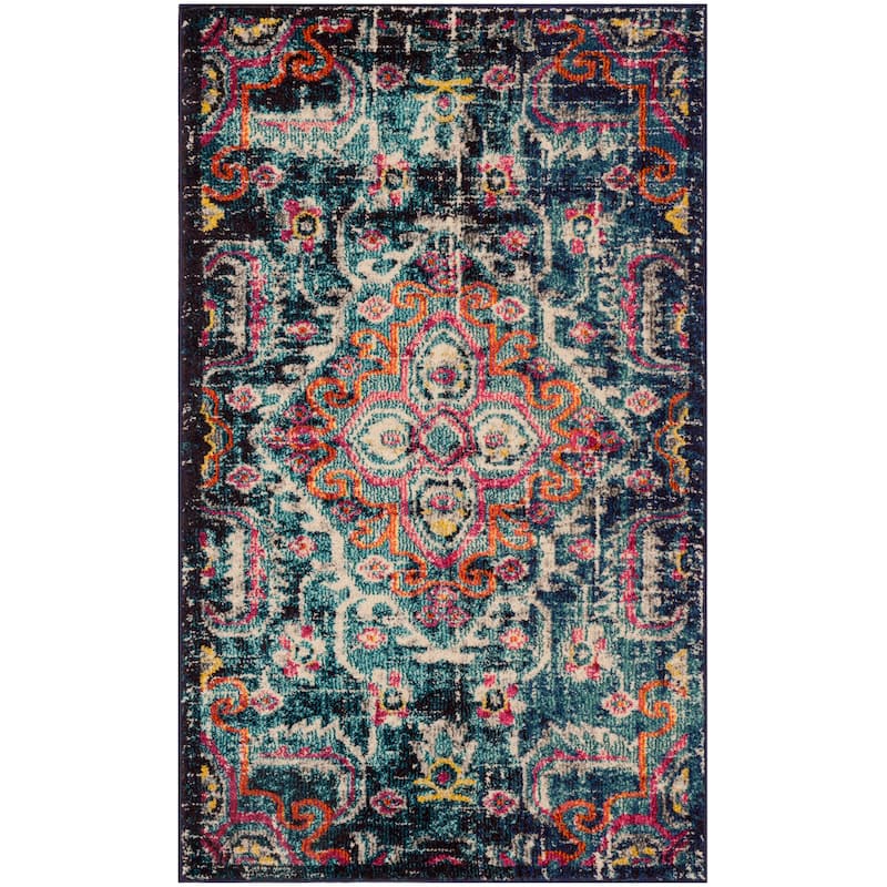 SAFAVIEH, Monaco Wava Boho Rug - 3' Square - Blue/Fuchsia