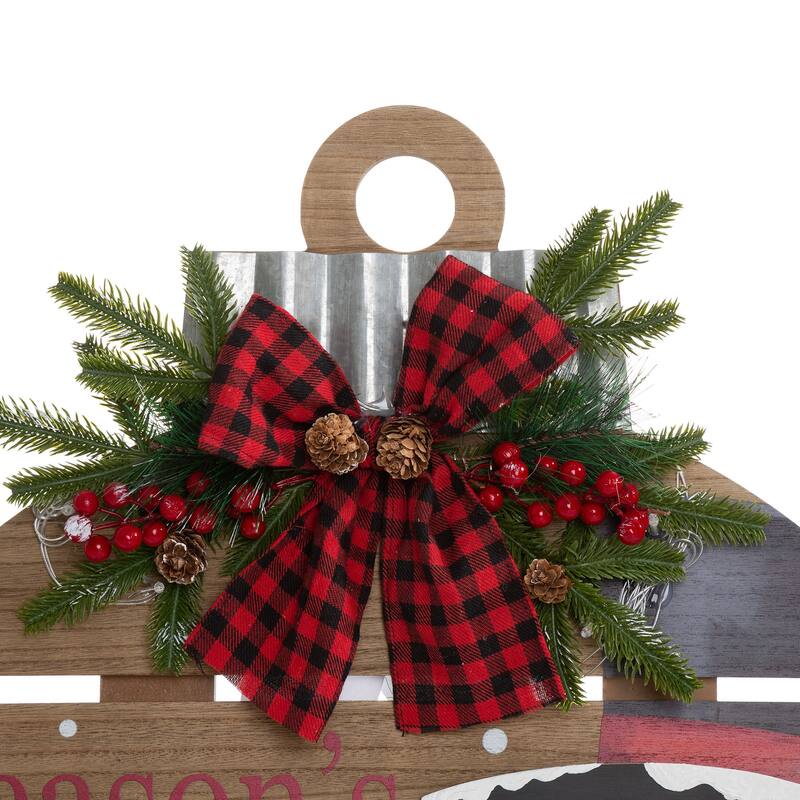 Glitzhome 30"H Lighted Round Wooden Christmas Porch Decor