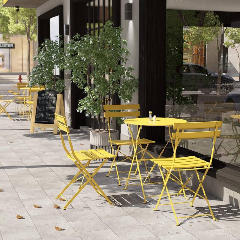 3pc Metal Folding Bistro Set, Weather-Resistant Outdoor/Indoor Conversation Set for Patio, Yard, Garden