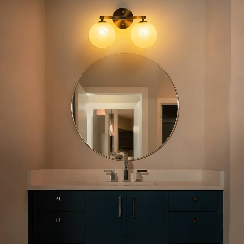 Modern Vanity Light with Frosted Seeded Glass Globes for Bathroom