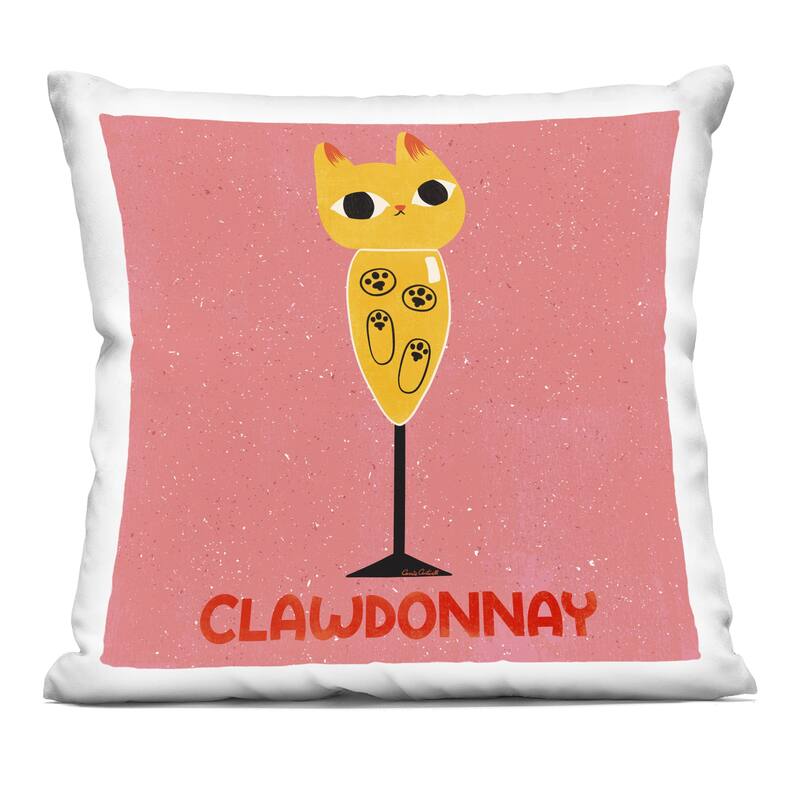 Stupell Clawdonnay Feline Wine Decorative Printed Throw Pillow Design by Carrie Cantwell - Accent - Polyester - Yellow - Single