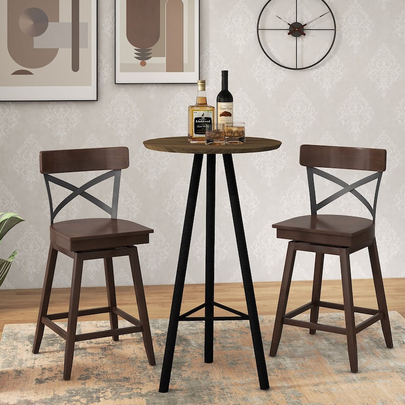 Gymax Set of 2 Wooden Swivel Bar Stools Counter Height Kitchen Chairs