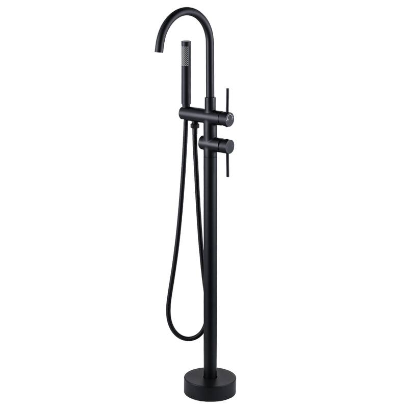 WOWOW Double Handle Freestanding Tub Faucet with Handheld Shower - Black