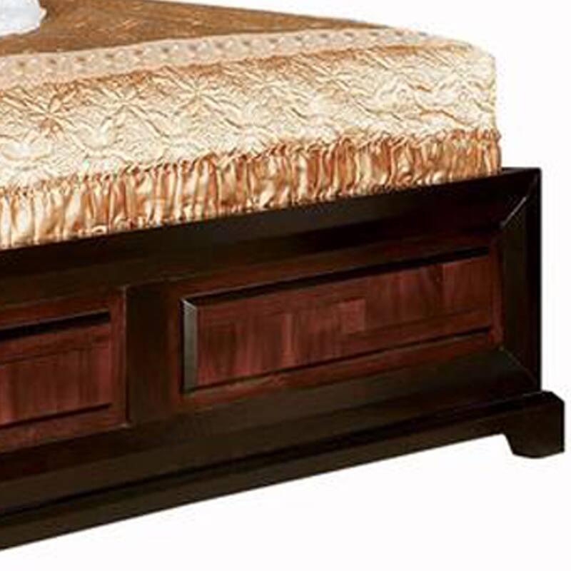 Transitional Style Queen Size Wooden Parquet Design Bed, Brown