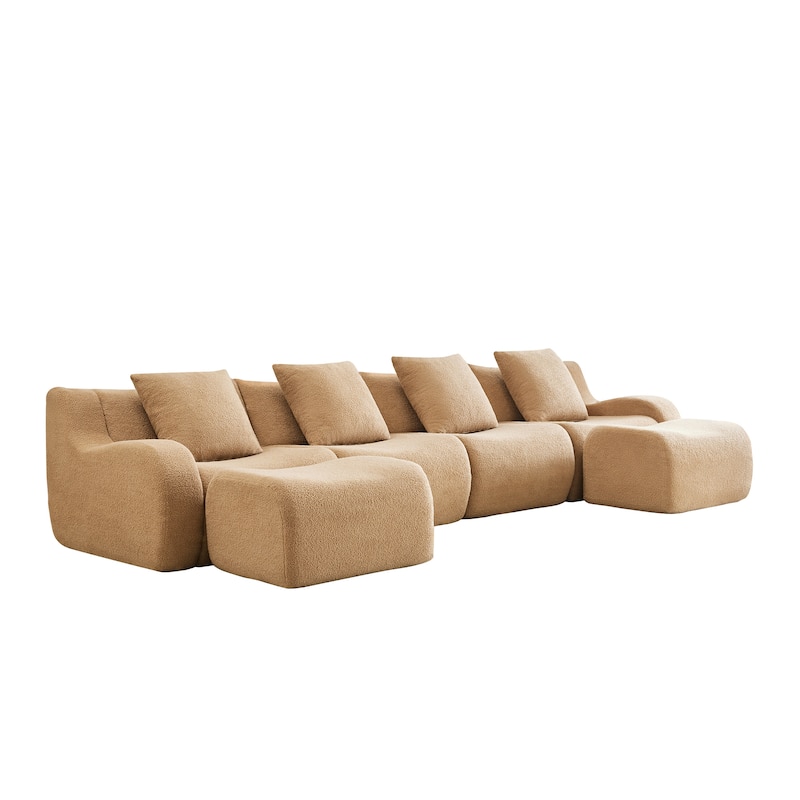 118" Modern U Shaped Modular Sectional Sofa, Boneless Couches for Living Room with Ottoman, 4 Seater Teddy Fabric Couch Sofa Set