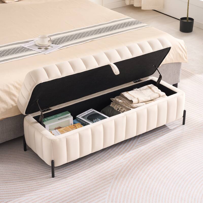 49.2"W Modern Storage Bench,Bedroom Ottoman Bench with Metal Legs