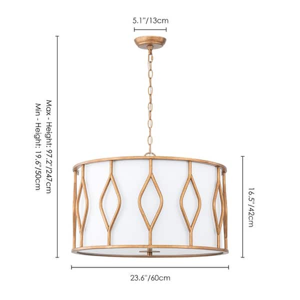 Rennnsan 4-Light Modern Farmhouse Antique Gold Fabric Drum Pendant Light for Dining Room - 23.62 in. W x 16.54 in. H
