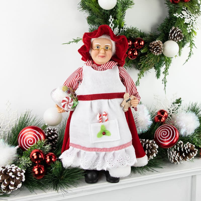 16" Chef Mrs Claus with Cake and Gingerbread Man Christmas Figure