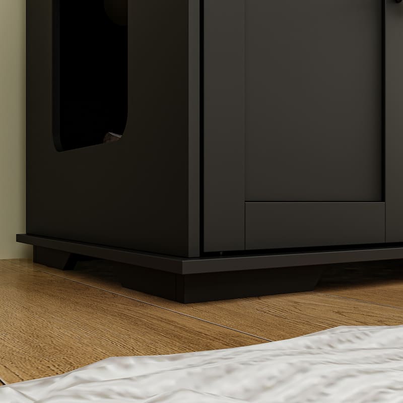 47.2"W Cat Litter Box Enclosure Dual-Door Hidden Furniture Black/White