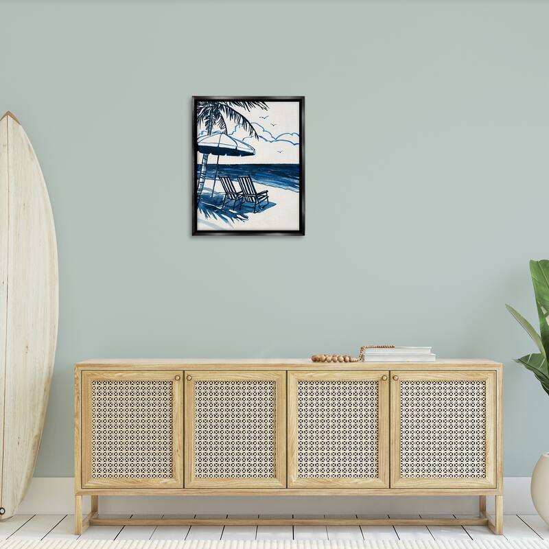 Stupell Blue Toned Tropical Beach Scene Framed Floater Canvas Wall Art Design By Carol Robinson