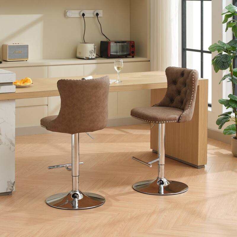 Swivel Foam Barstools Adjusatble Seat Set of 2