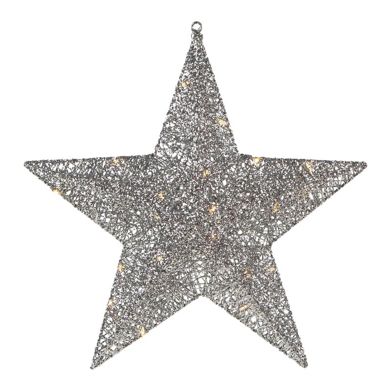 LED Lighted Hanging Star Outdoor Christmas Decoration - 18" - Silver - Warm White