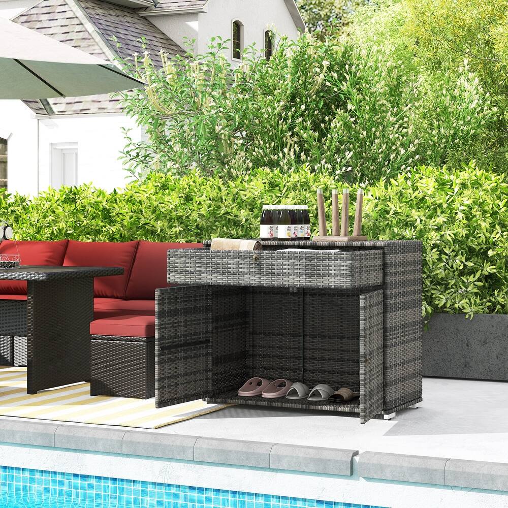 Outsunny Outdoor Towel Rack & Pool Toy Cabinet, Hot Tub Accessory Storage, Freestanding PE Rattan Wicker Cabinet