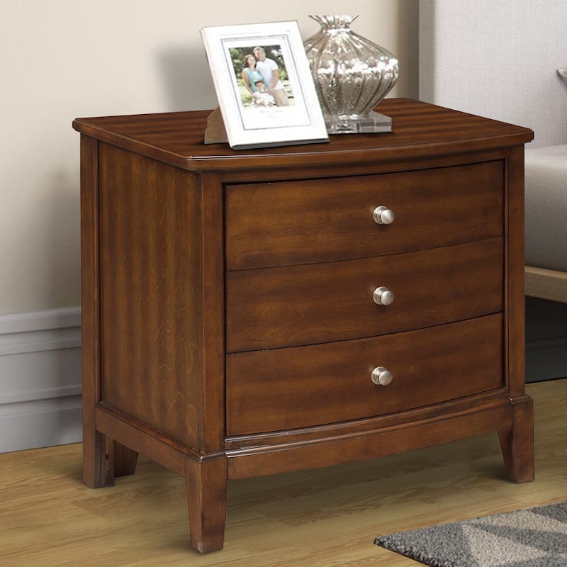 Wooden Nightstand with 3 Spacious Drawers and Knobs, Brown - Brown - 3-drawer