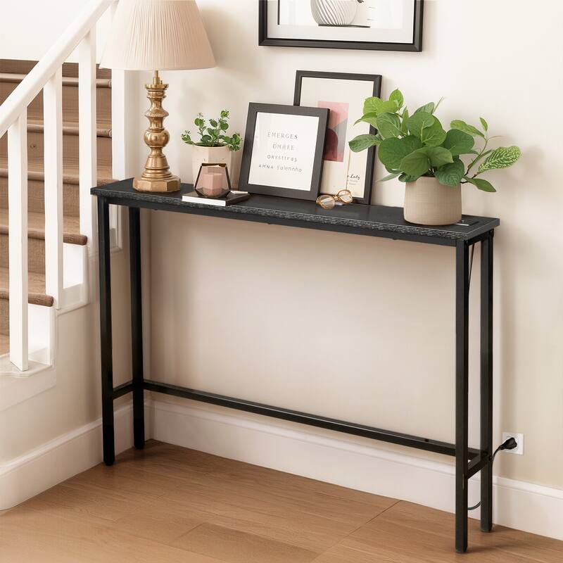 Iron and Melamine Console Table with Charging Hub and USB Ports - 39.4 x 5.9 x 31.1 in