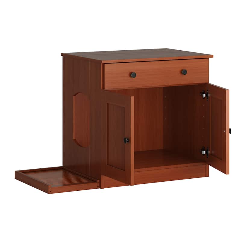Palace Imports 100% Solid Wood Ziva 2-Door Cat Litter Box Enclosure with 2-Drawers and Litter Catch