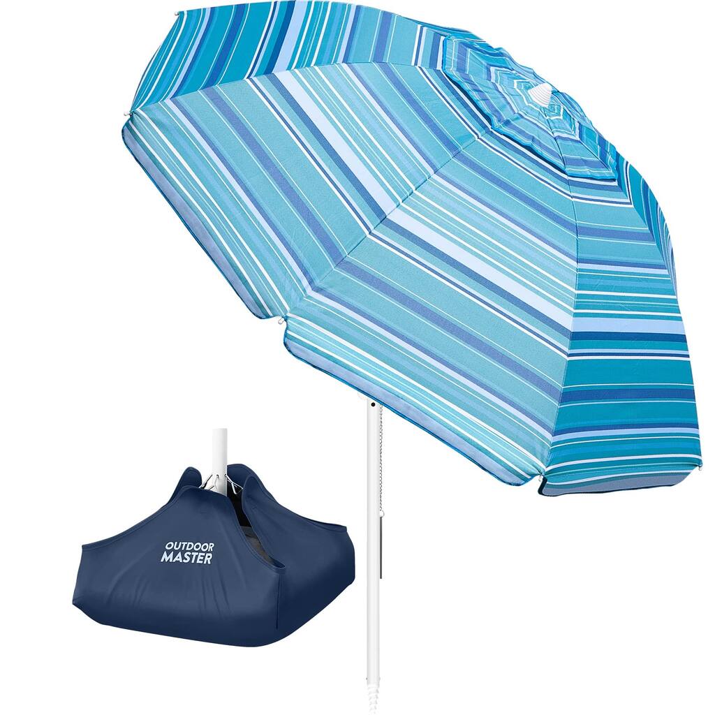 Beach Umbrella with Sand Bag 6.5ft Beach Umbrella with Sand Anchor, UPF 50+ PU Coating with Carry Bag Light Blue d