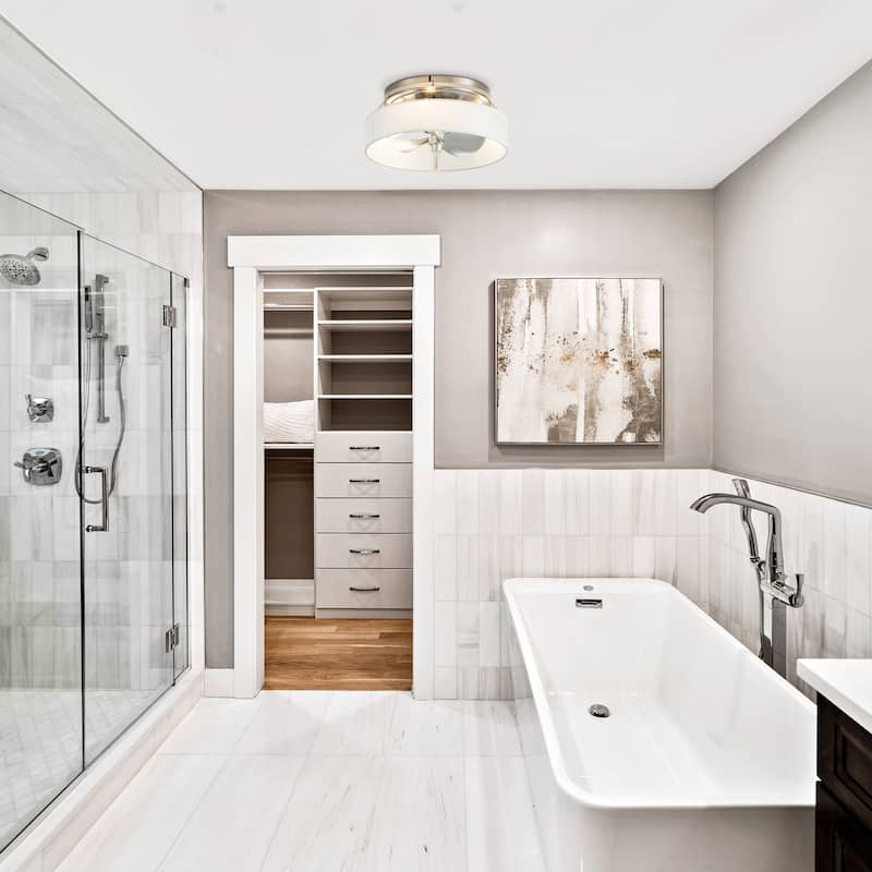 12.6-inch Brushed Nickel Fabric Caged Flush Mount Ceiling Fan with Light and Remote - Brushed Nickel