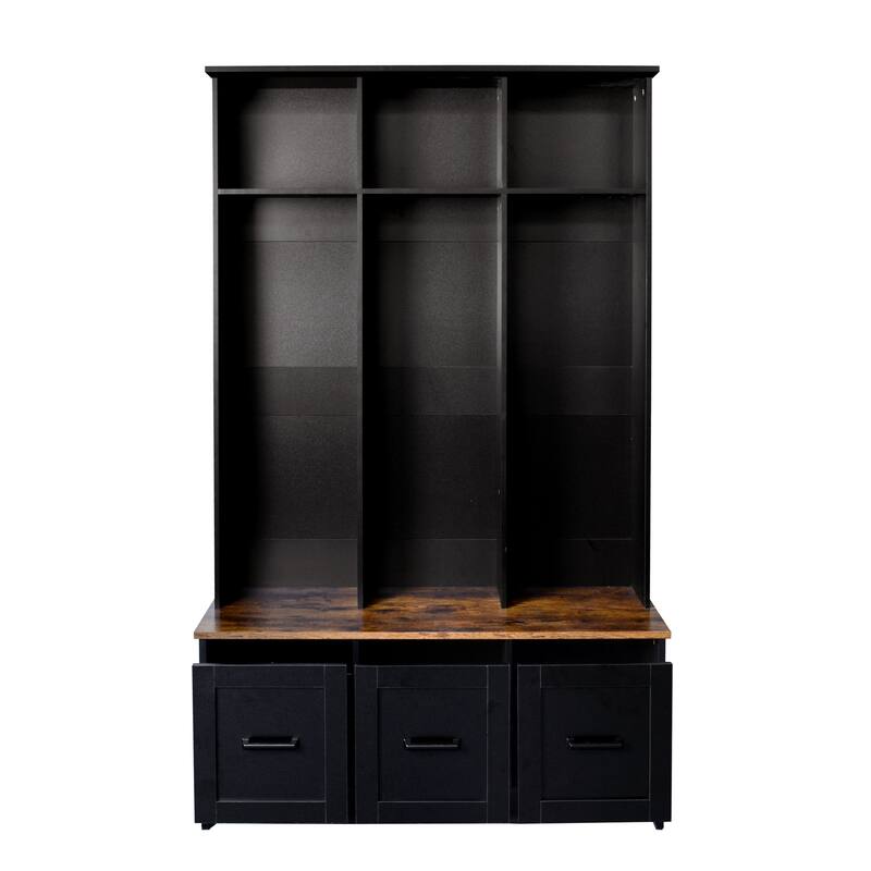 Modern Coat Rack with Storage Bench Entrance Bench with 3 Shelves and Drawers, for Hallway Entryway Living Room