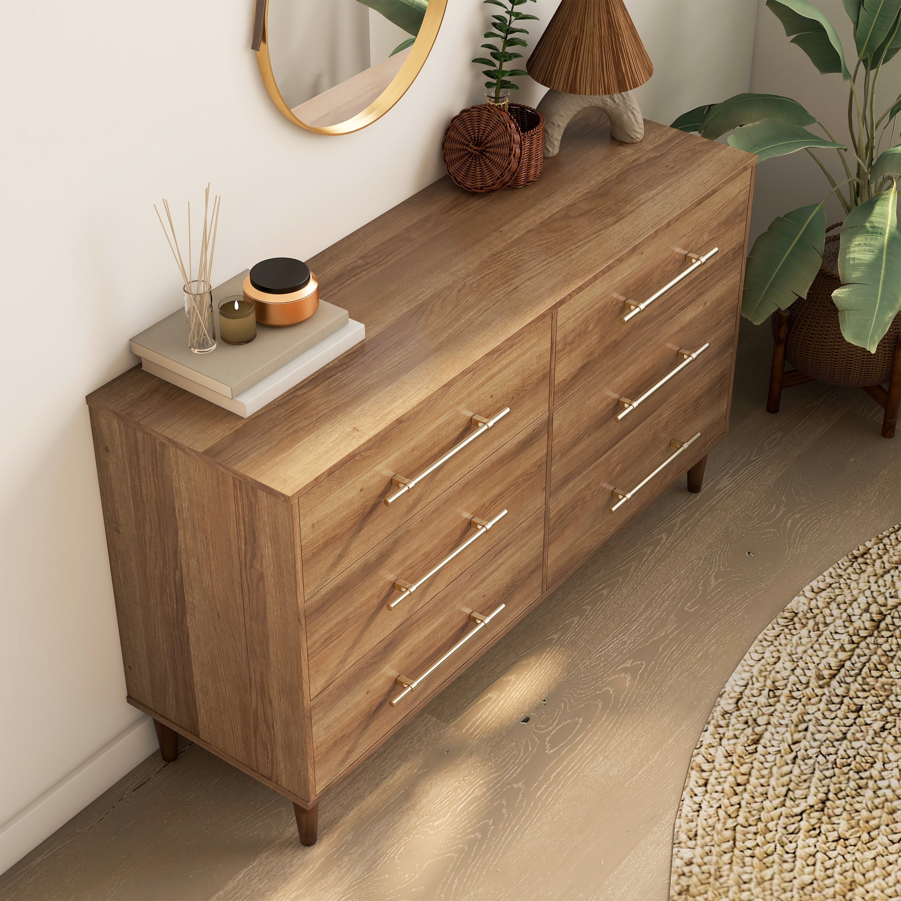 Furniture of America Quinset Mid-Century Modern Oak 6-Drawer Dresser - Bed  Bath & Beyond - 36116450