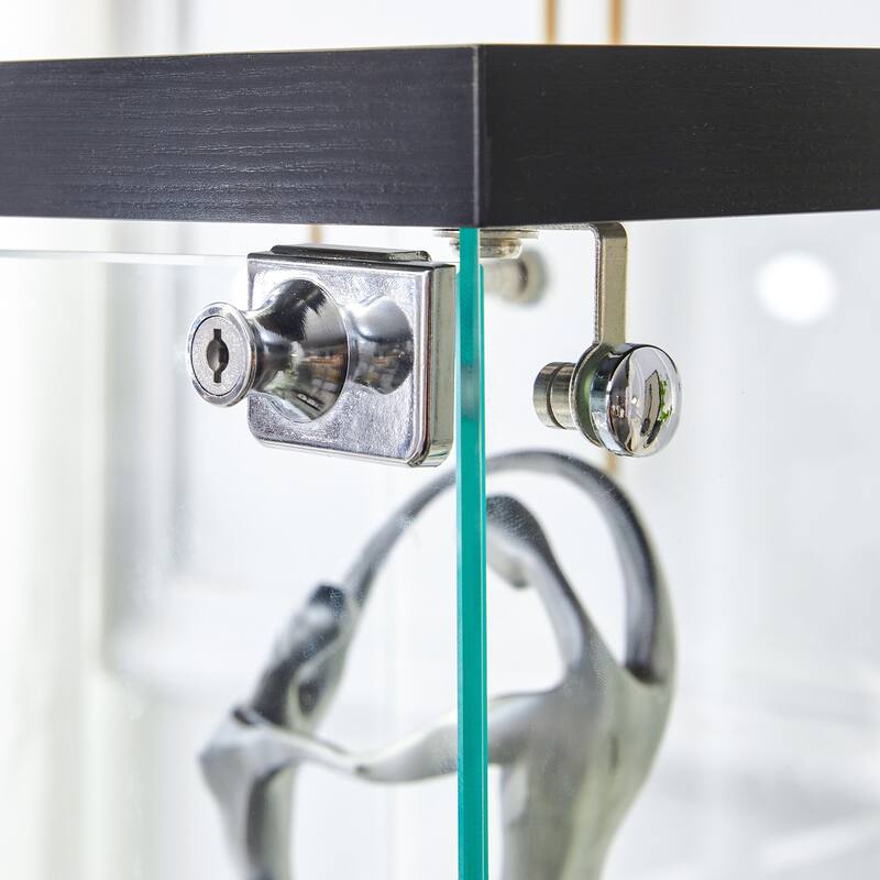 Roomfitters Glass Display Cabinet with 3 Adjustable Shelves and Soft-Close Drawers, Ideal for Storage, Black