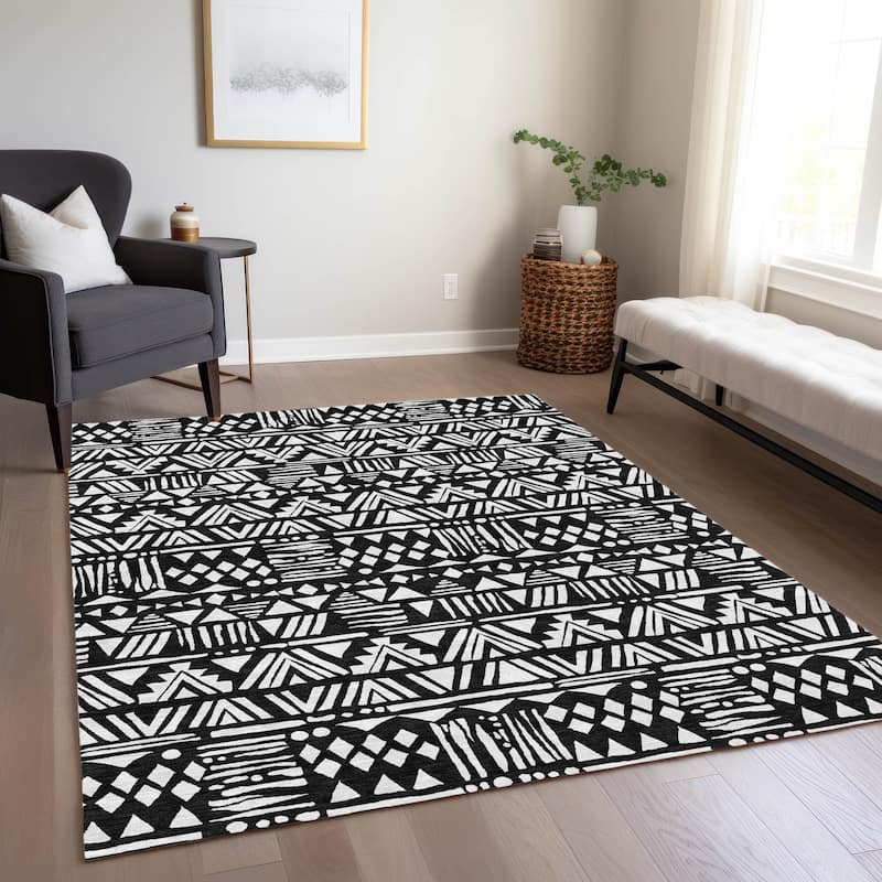 Machine Washable Indoor/ Outdoor Chantille Boho Tribal Rug