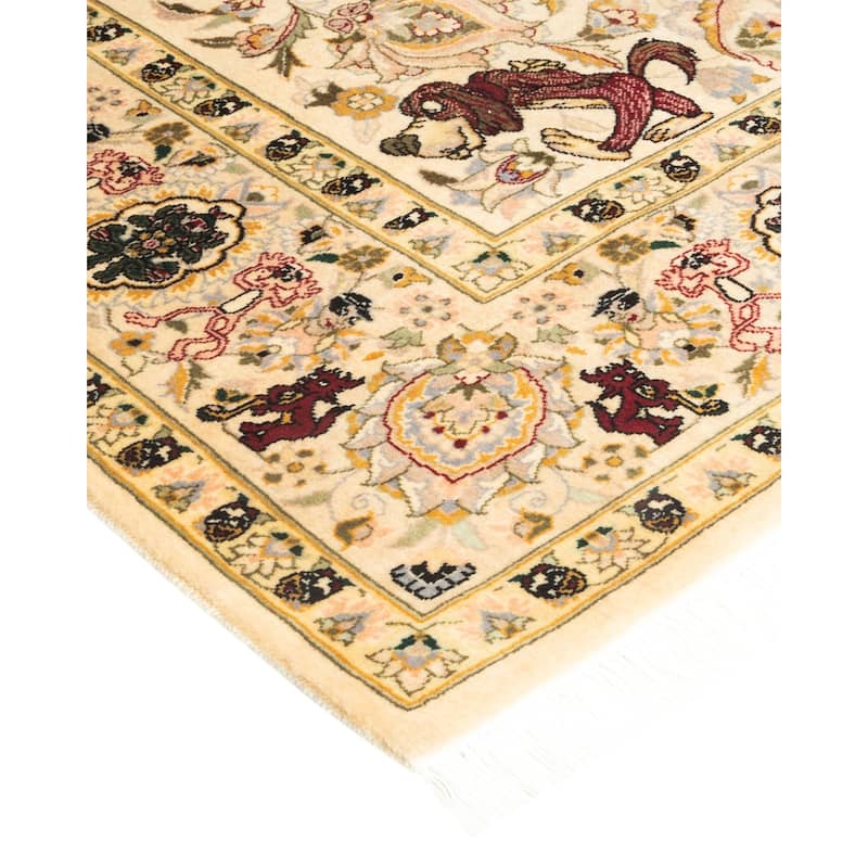 Overton Handknotted Wool Traditional Oriental Ivory Area Rug - 5' x 8'