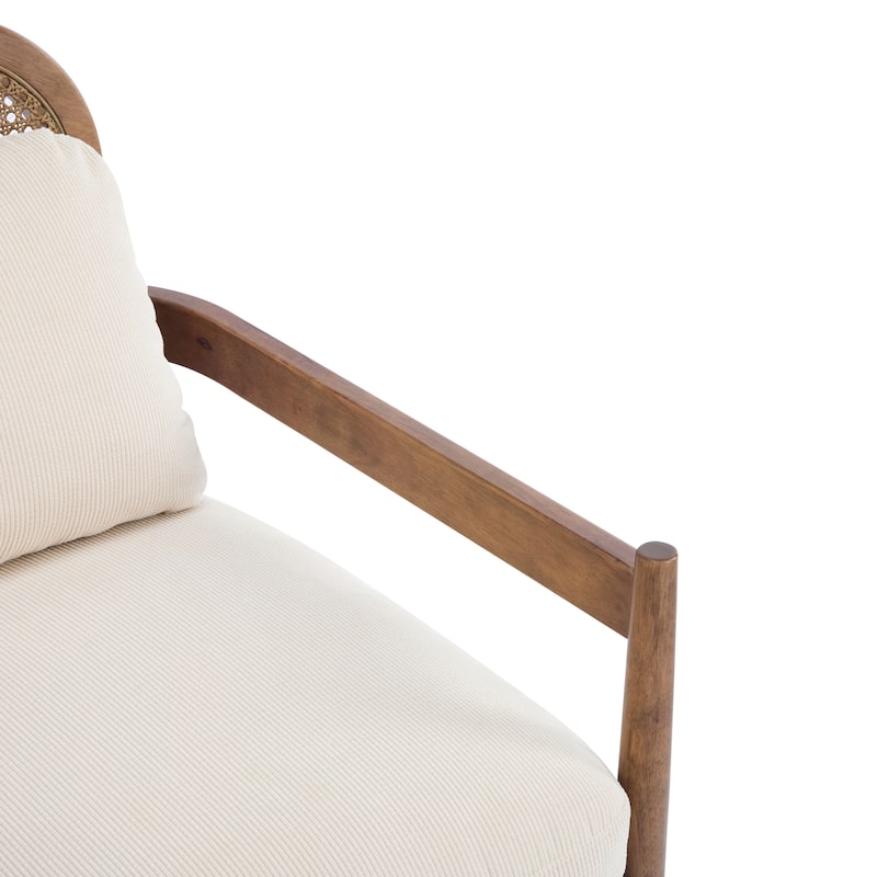 Roomfitters Mid-Century Accent Chair with Walnut Wood Frame & Rattan Back, Striped Cushion, Set of 2